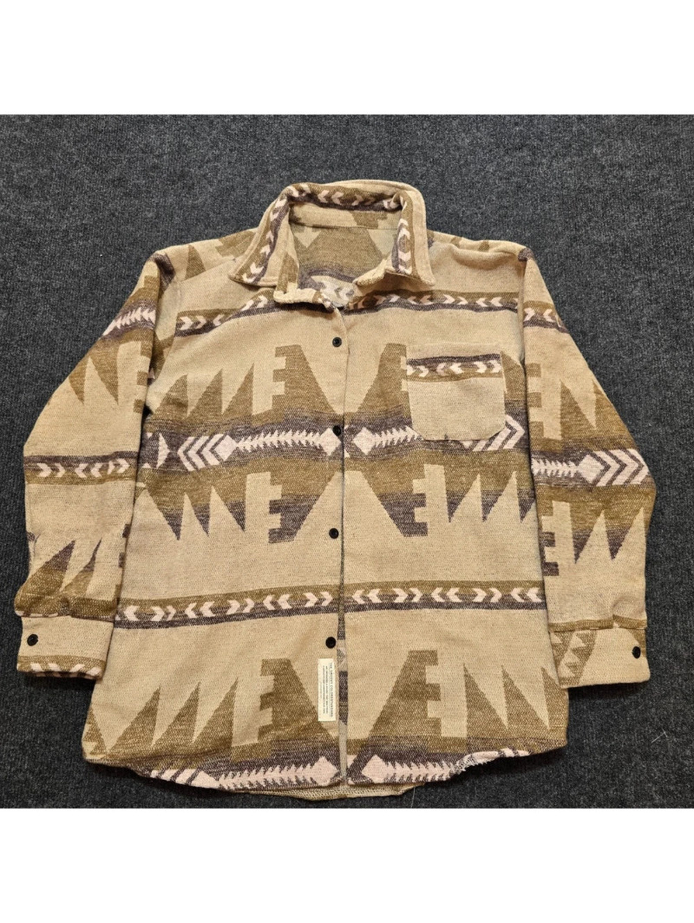 Groovy Colors Aztec Native Shirt Jacket Boys M Womens S Tan Geometric Shacket